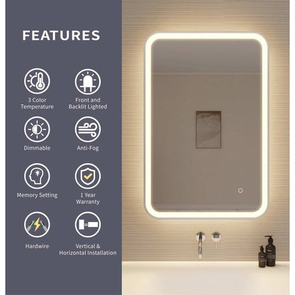 36 Inch Rectangle LED Front and Backlit Wall Mirror in Silver