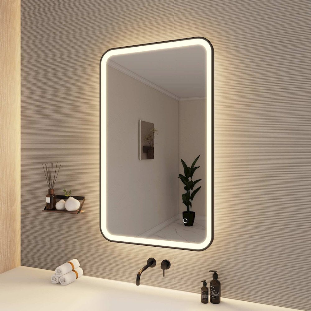 40 Inch Rectangle LED Front and Backlit Wall Mirror in Black