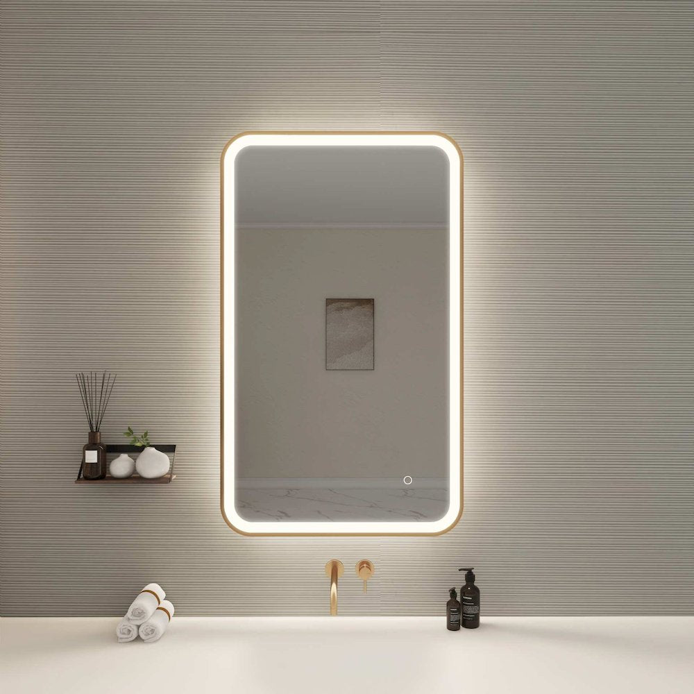 40 Inch Rectangle LED Front and Backlit Wall Mirror in Satin Gold