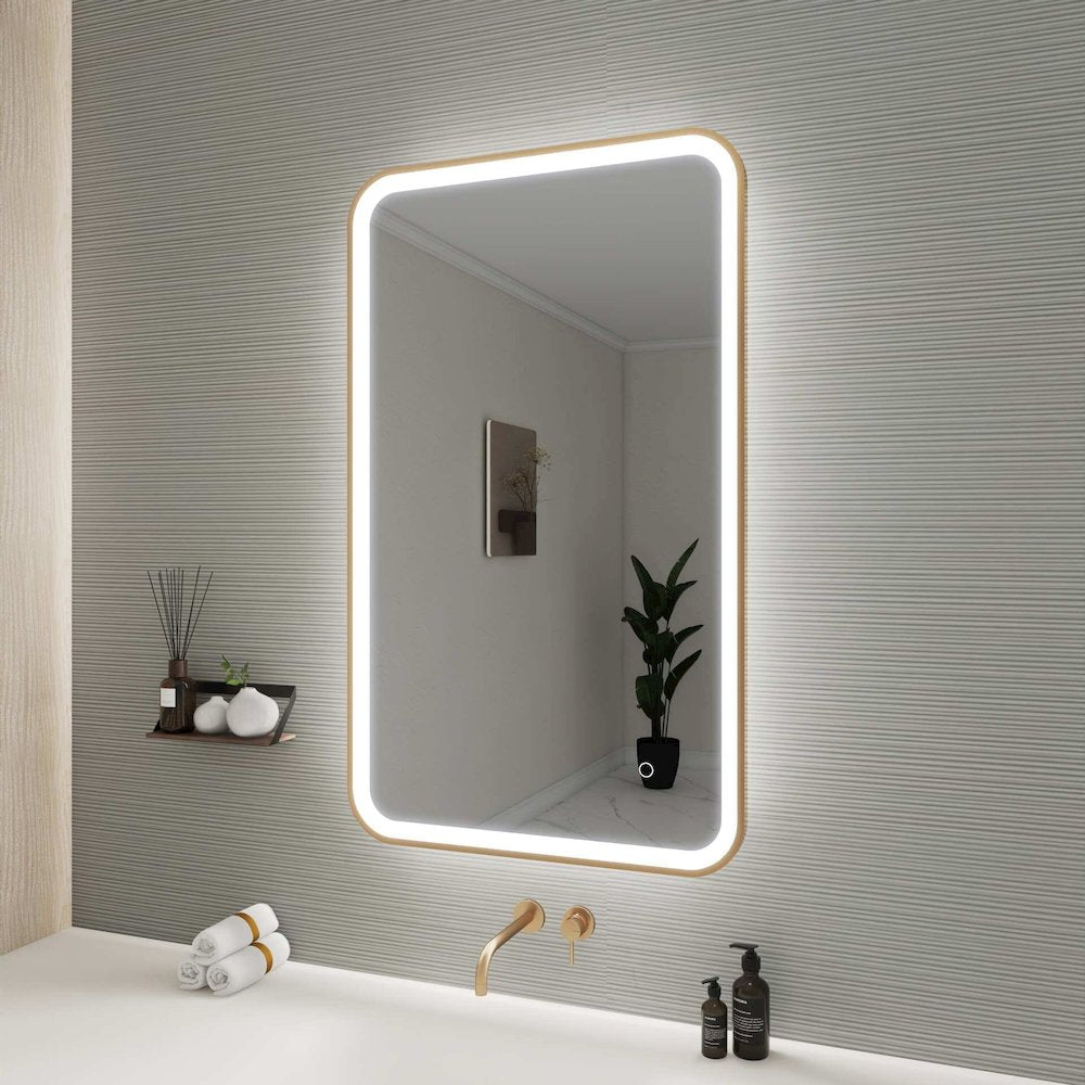 40 Inch Rectangle LED Front and Backlit Wall Mirror in Satin Gold