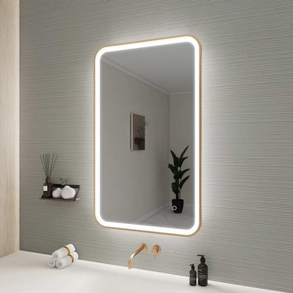 40 Inch Rectangle LED Front and Backlit Wall Mirror in Satin Gold