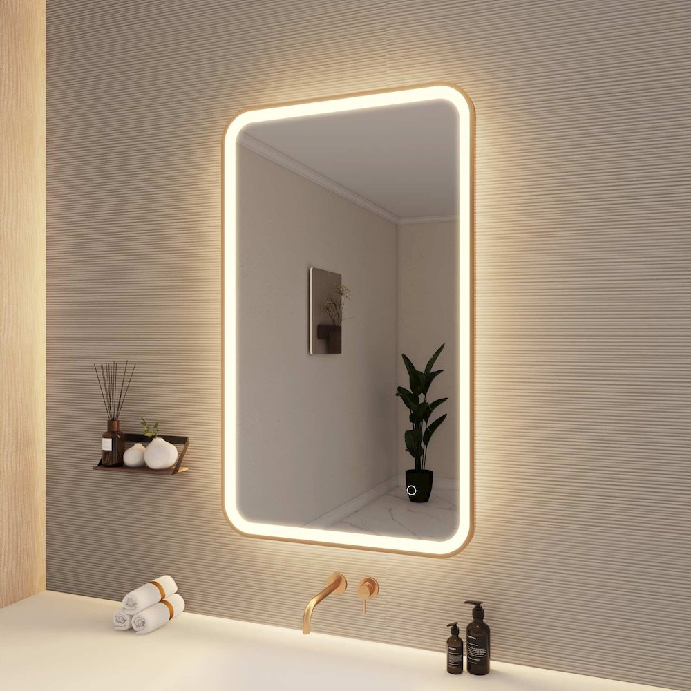 40 Inch Rectangle LED Front and Backlit Wall Mirror in Satin Gold