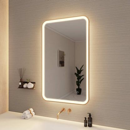 40 Inch Rectangle LED Front and Backlit Wall Mirror in Satin Gold