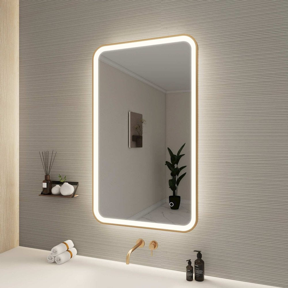 40 Inch Rectangle LED Front and Backlit Wall Mirror in Satin Gold