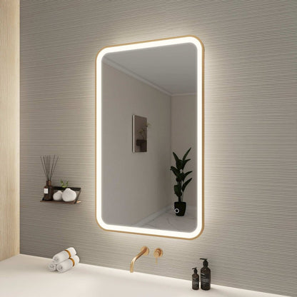40 Inch Rectangle LED Front and Backlit Wall Mirror in Satin Gold