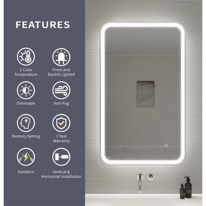 40 Inch Rectangle LED Front and Backlit Wall Mirror in Silver