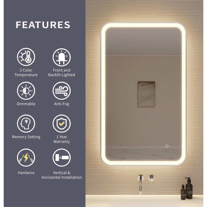 40 Inch Rectangle LED Front and Backlit Wall Mirror in Silver