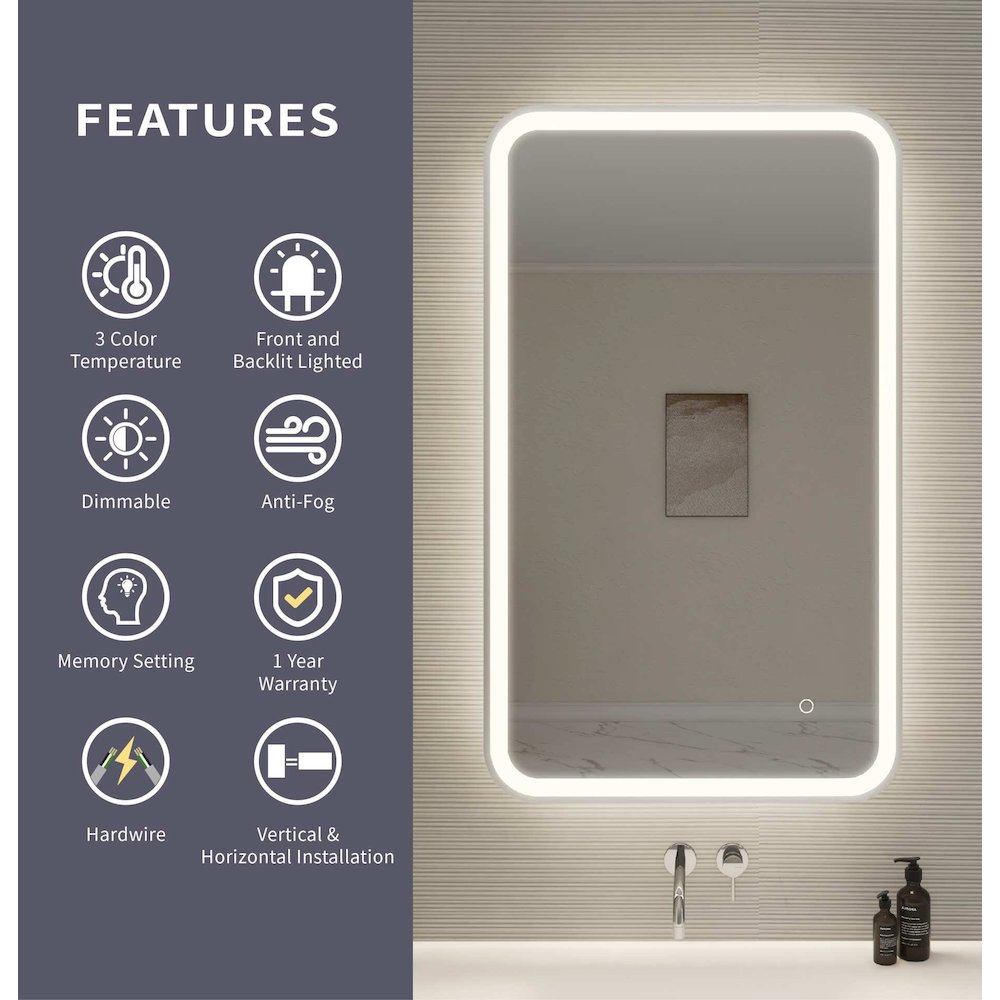40 Inch Rectangle LED Front and Backlit Wall Mirror in Silver