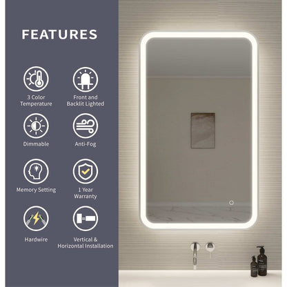 40 Inch Rectangle LED Front and Backlit Wall Mirror in Silver