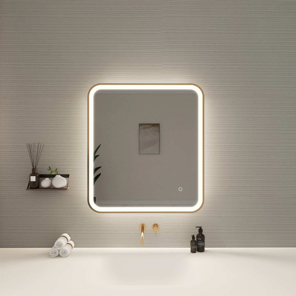 30 Inch Rectangle LED Front and Backlit Wall Mirror in Satin Gold