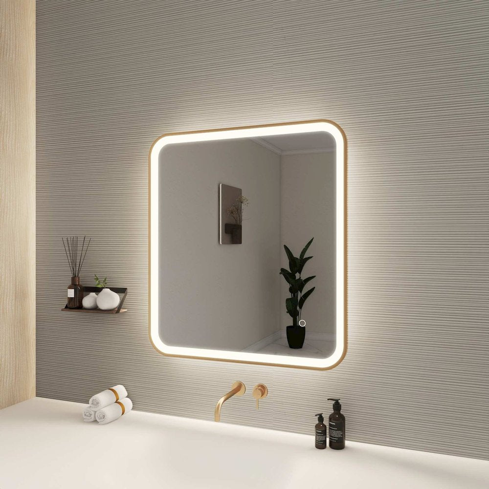 30 Inch Rectangle LED Front and Backlit Wall Mirror in Satin Gold