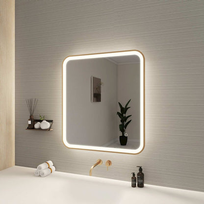 30 Inch Rectangle LED Front and Backlit Wall Mirror in Satin Gold