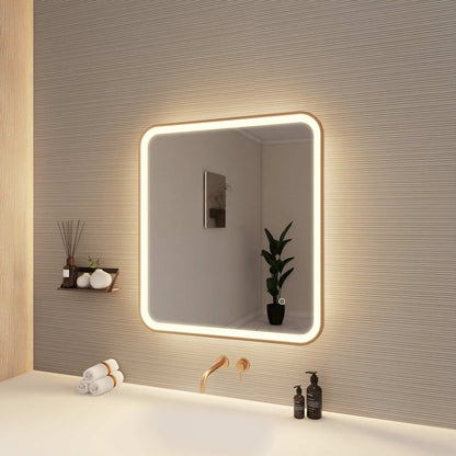 30 Inch Rectangle LED Front and Backlit Wall Mirror in Satin Gold