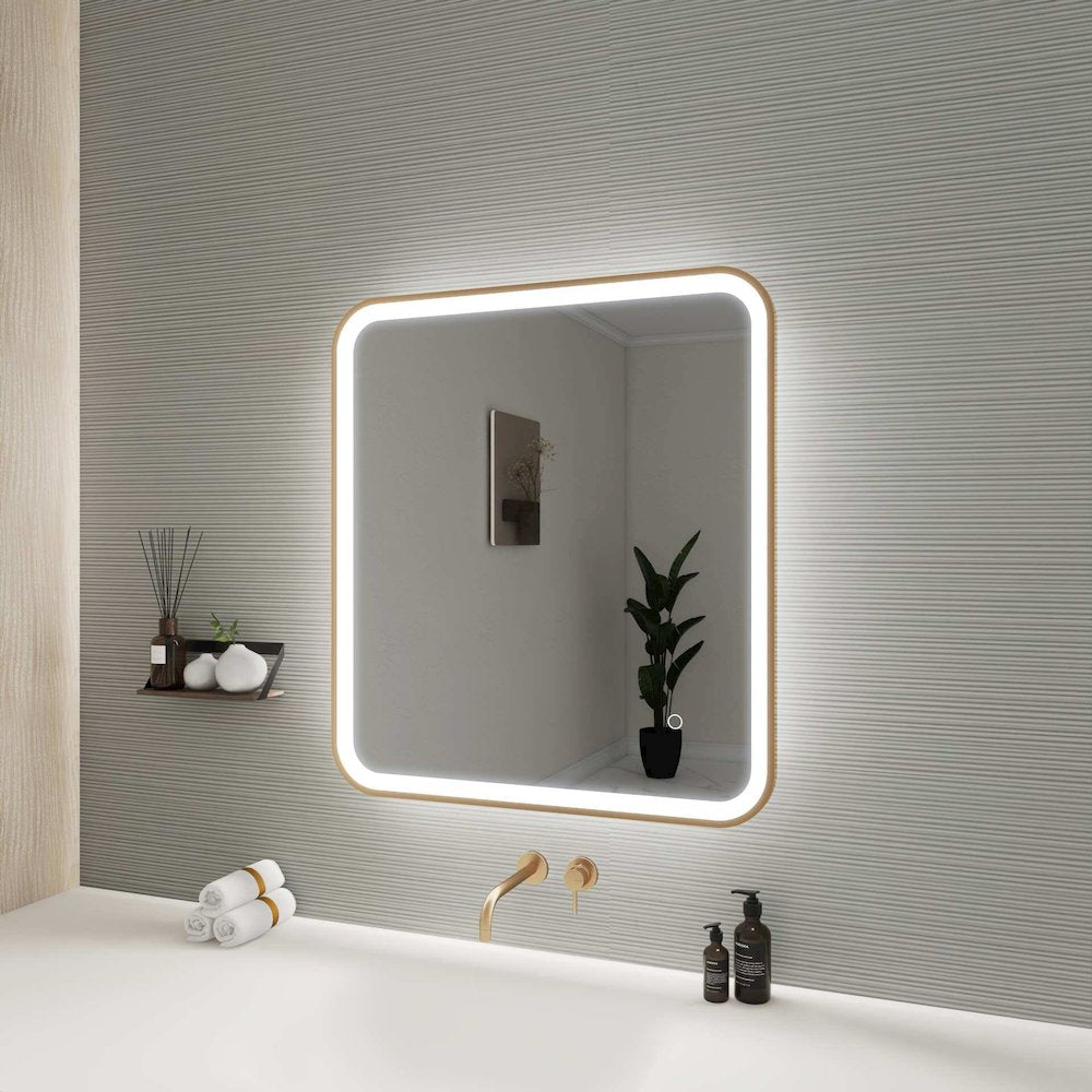 30 Inch Rectangle LED Front and Backlit Wall Mirror in Satin Gold