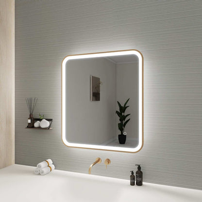 30 Inch Rectangle LED Front and Backlit Wall Mirror in Satin Gold