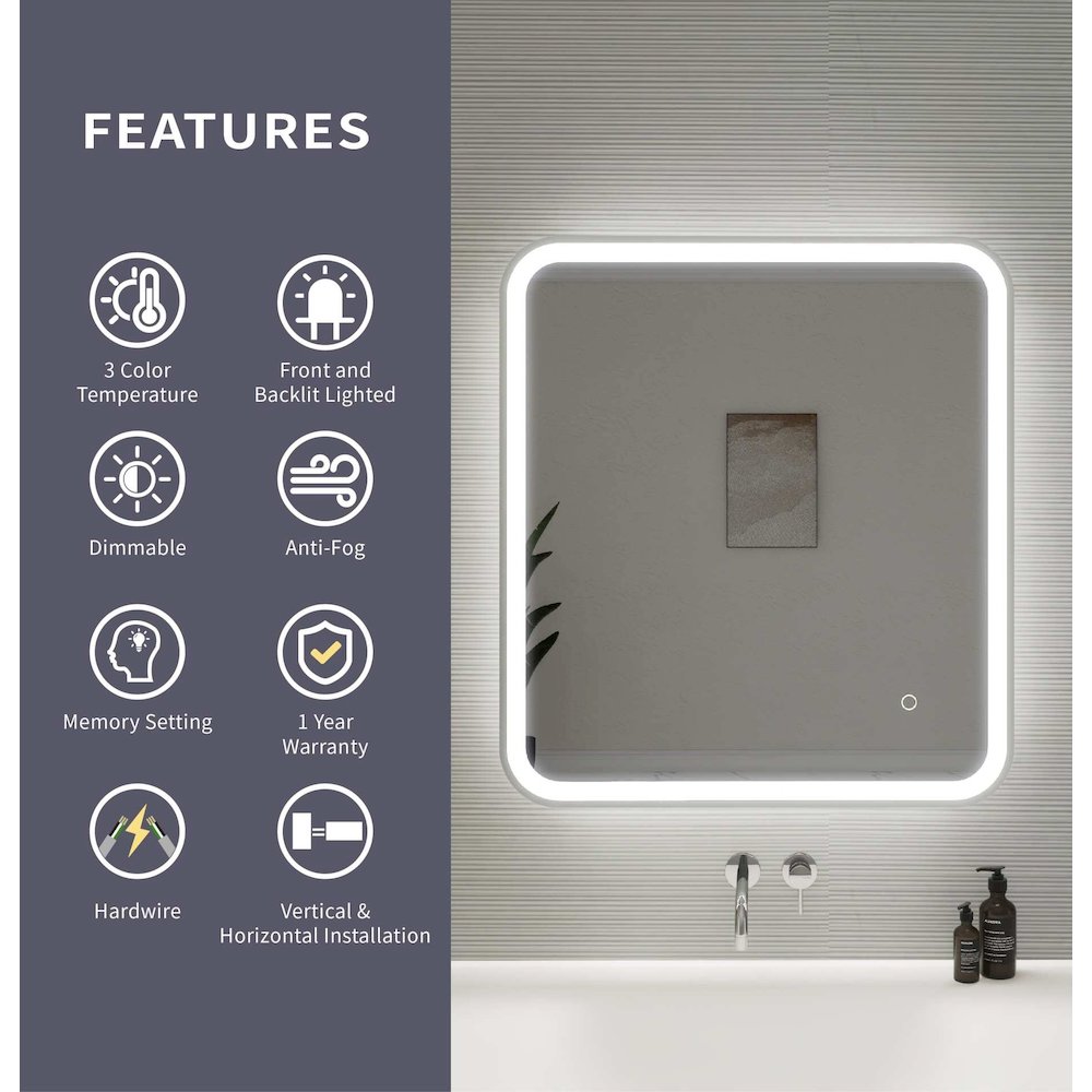 30 Inch Rectangle LED Front and Backlit Wall Mirror in Silver