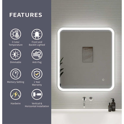 30 Inch Rectangle LED Front and Backlit Wall Mirror in Silver