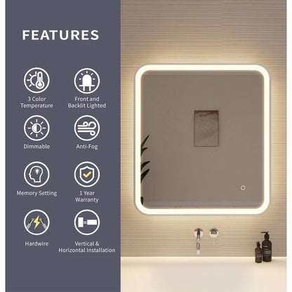 30 Inch Rectangle LED Front and Backlit Wall Mirror in Silver