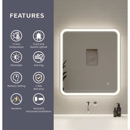 30 Inch Rectangle LED Front and Backlit Wall Mirror in Silver