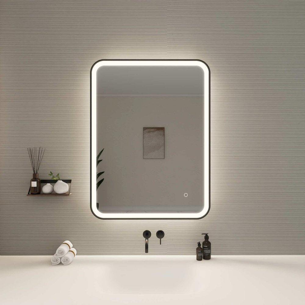 36 Inch Rectangle LED Front and Backlit Wall Mirror in Black