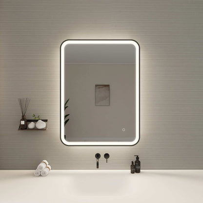 36 Inch Rectangle LED Front and Backlit Wall Mirror in Black