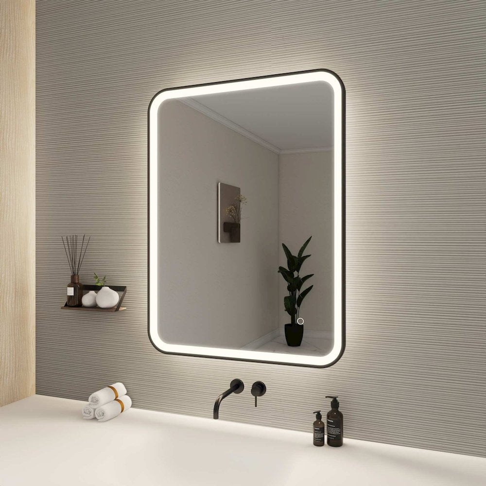 36 Inch Rectangle LED Front and Backlit Wall Mirror in Black