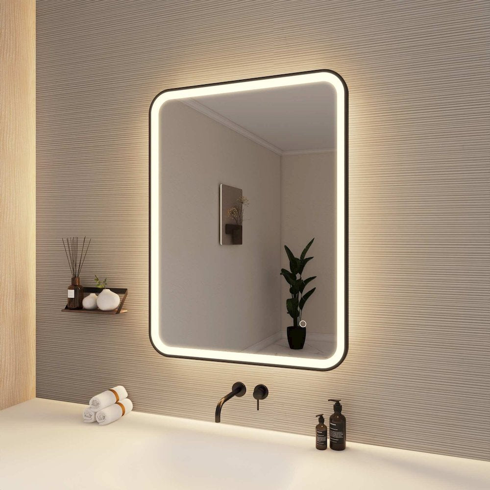 36 Inch Rectangle LED Front and Backlit Wall Mirror in Black