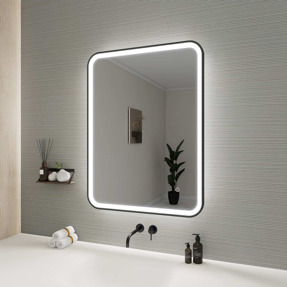 36 Inch Rectangle LED Front and Backlit Wall Mirror in Black