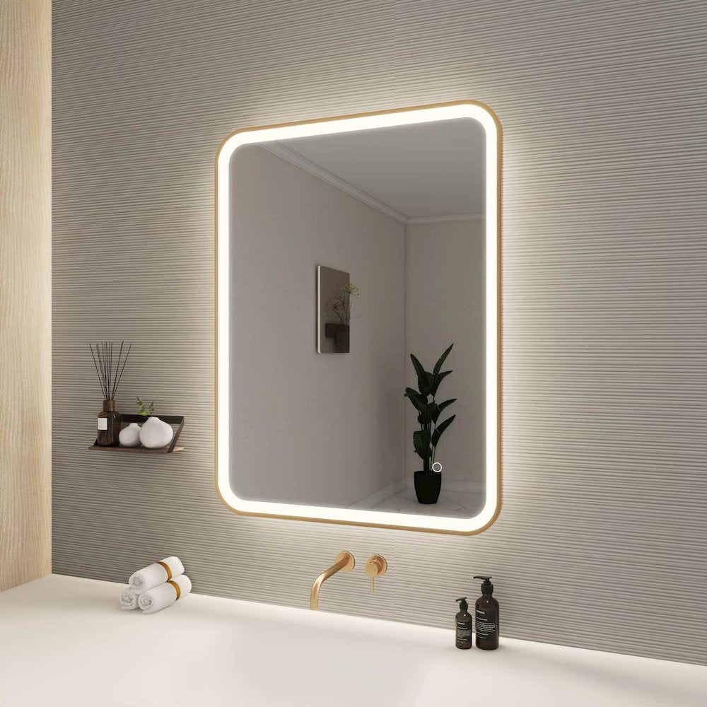 36 Inch Rectangle LED Front and Backlit Wall Mirror in Satin Gold