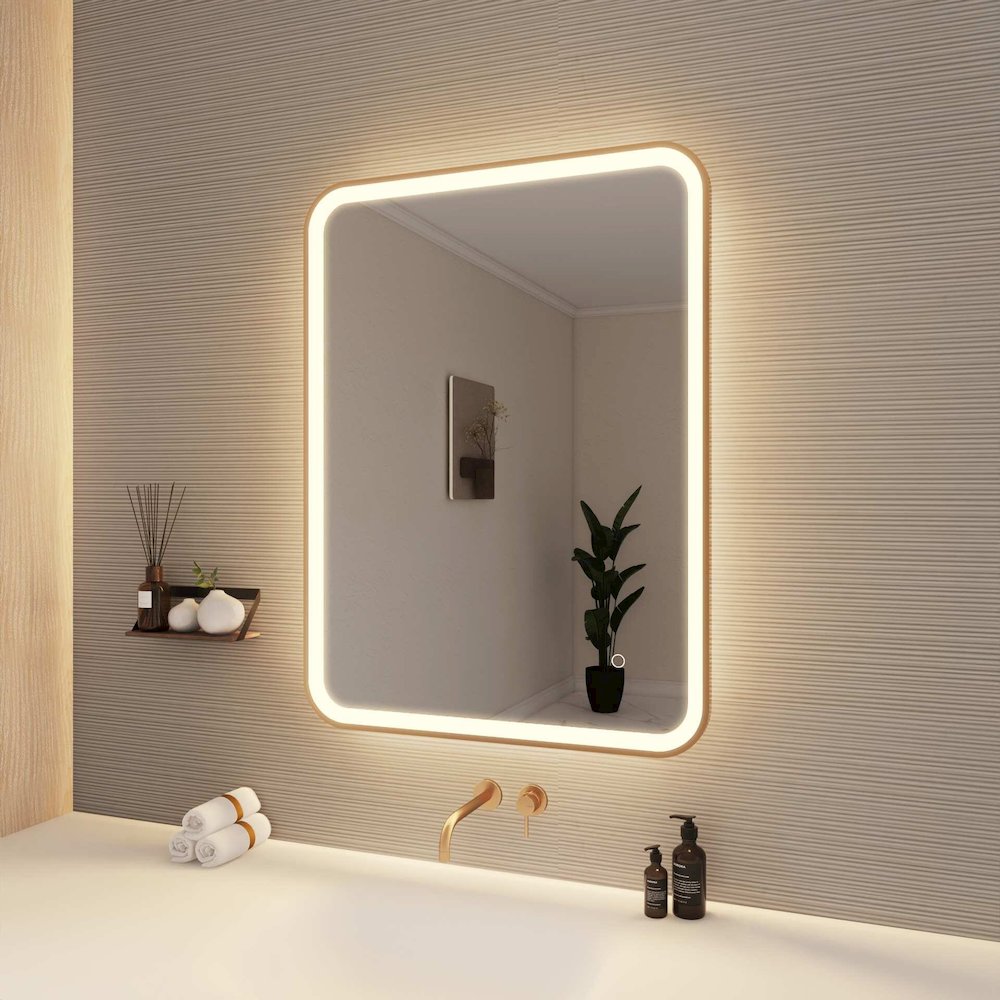36 Inch Rectangle LED Front and Backlit Wall Mirror in Satin Gold