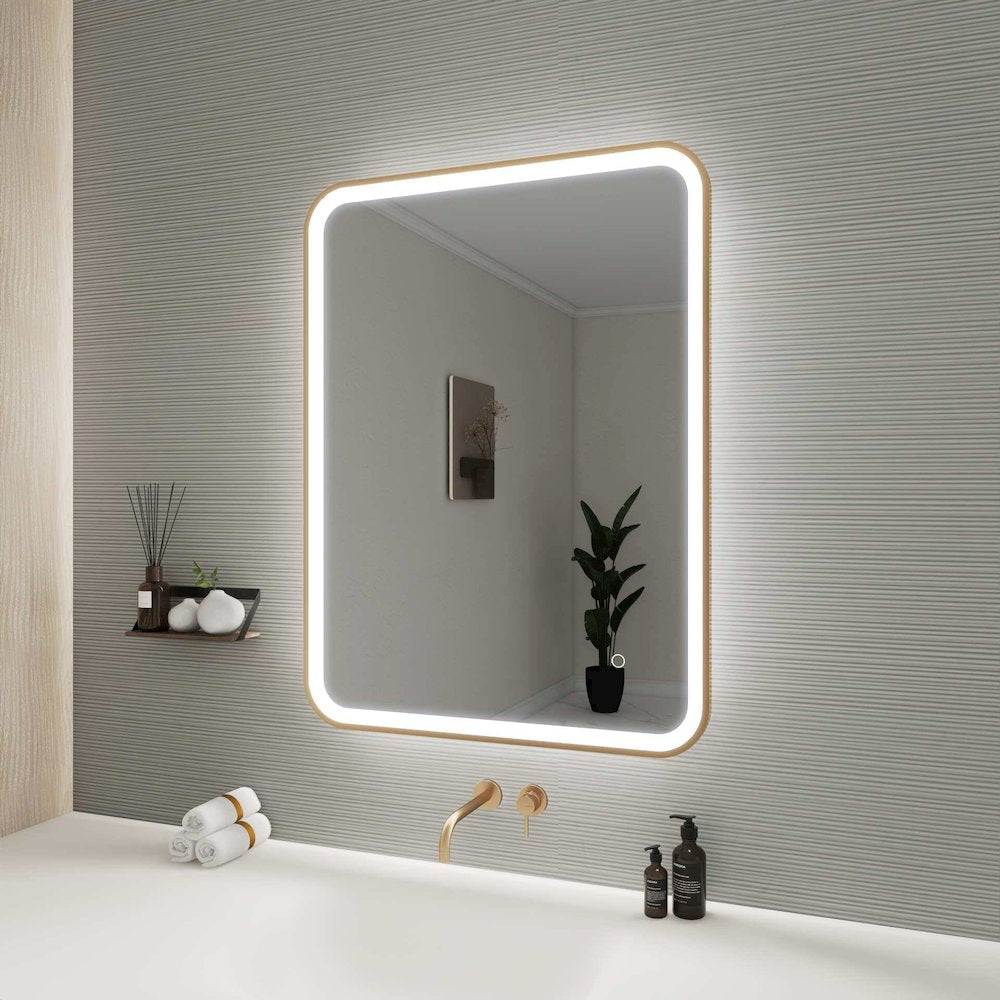 36 Inch Rectangle LED Front and Backlit Wall Mirror in Satin Gold
