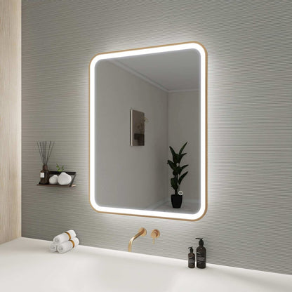 36 Inch Rectangle LED Front and Backlit Wall Mirror in Satin Gold