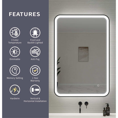 40 Inch Rectangle LED Front and Backlit Wall Mirror in Black