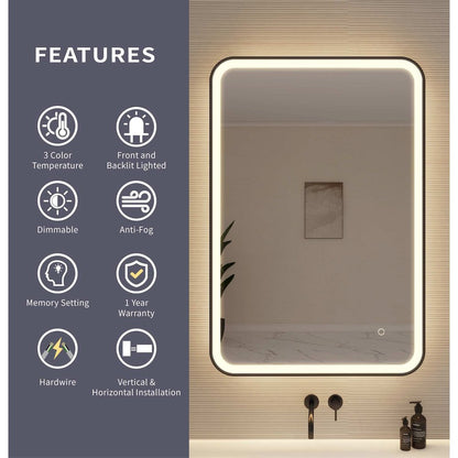 40 Inch Rectangle LED Front and Backlit Wall Mirror in Black