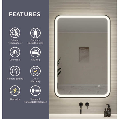 40 Inch Rectangle LED Front and Backlit Wall Mirror in Black