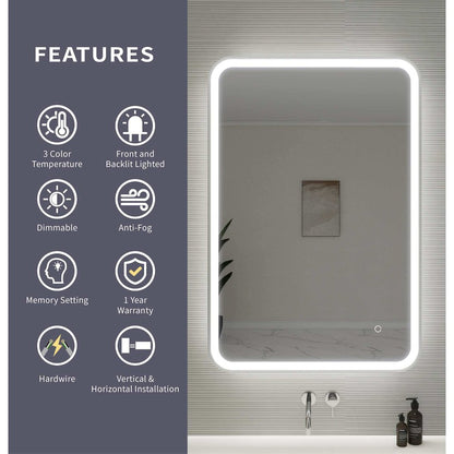 40 Inch Rectangle LED Front and Backlit Wall Mirror in Silver