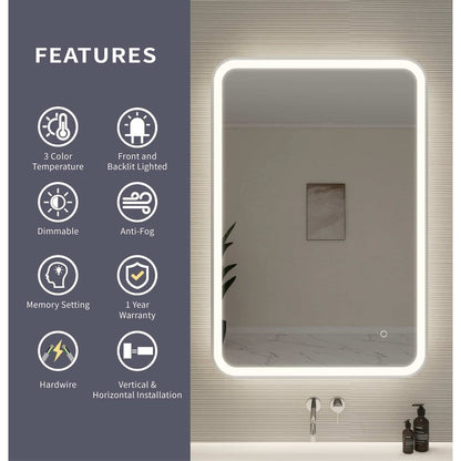 40 Inch Rectangle LED Front and Backlit Wall Mirror in Silver