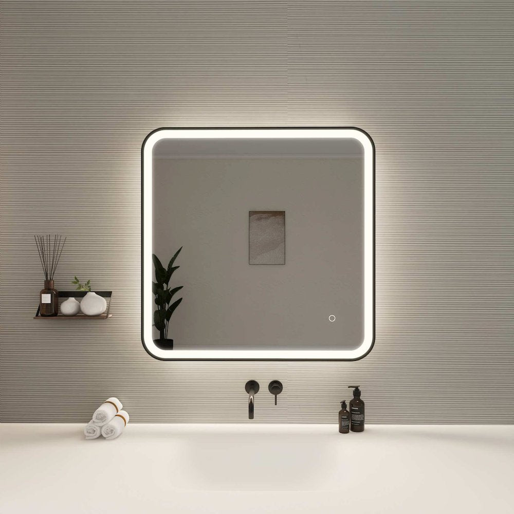 30 Inch Rectangle LED Front and Backlit Wall Mirror in Black