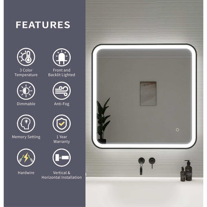 30 Inch Rectangle LED Front and Backlit Wall Mirror in Black
