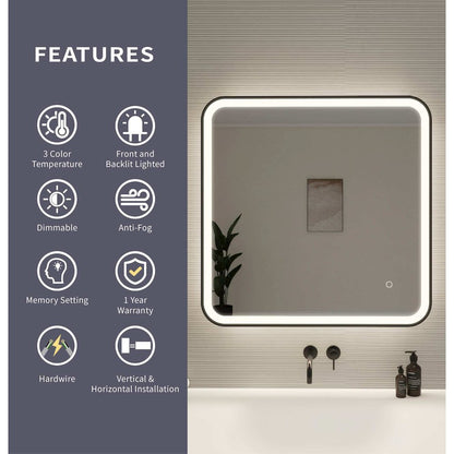 30 Inch Rectangle LED Front and Backlit Wall Mirror in Black