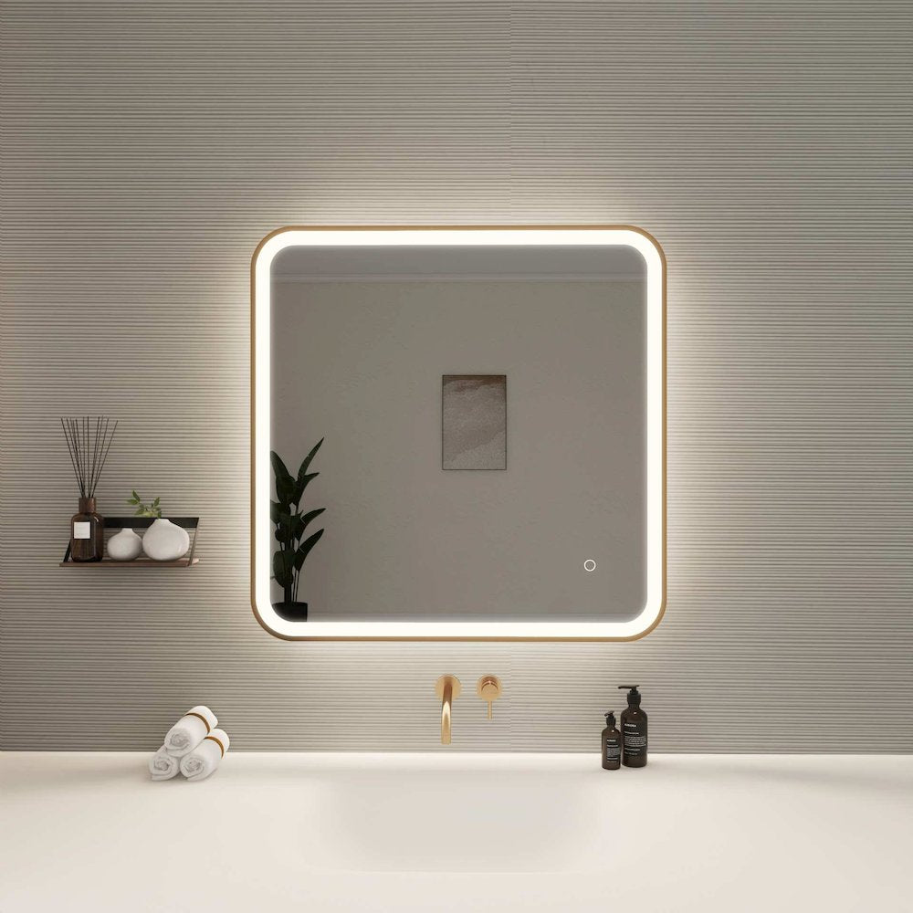 30 Inch Rectangle LED Front and Backlit Wall Mirror in Satin Gold