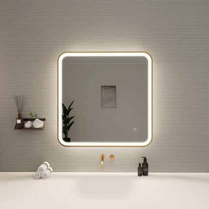 30 Inch Rectangle LED Front and Backlit Wall Mirror in Satin Gold