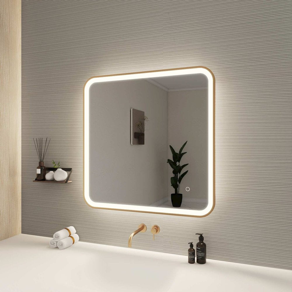 30 Inch Rectangle LED Front and Backlit Wall Mirror in Satin Gold