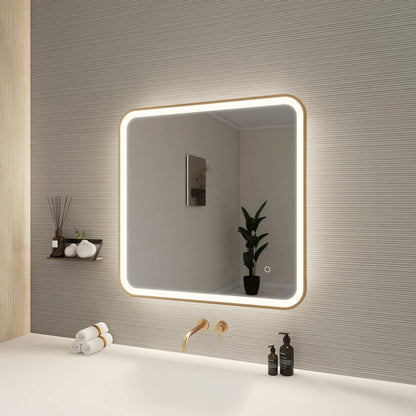 30 Inch Rectangle LED Front and Backlit Wall Mirror in Satin Gold