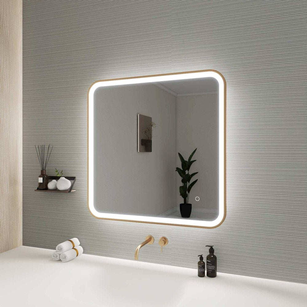 30 Inch Rectangle LED Front and Backlit Wall Mirror in Satin Gold
