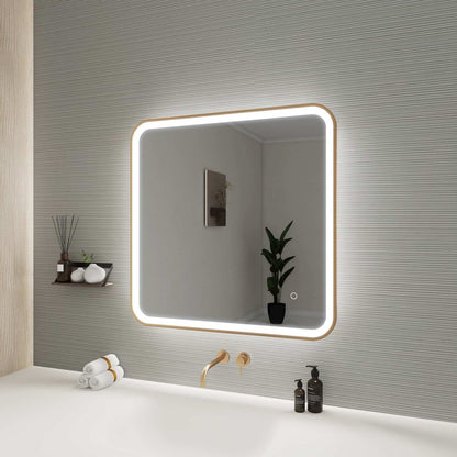 30 Inch Rectangle LED Front and Backlit Wall Mirror in Satin Gold