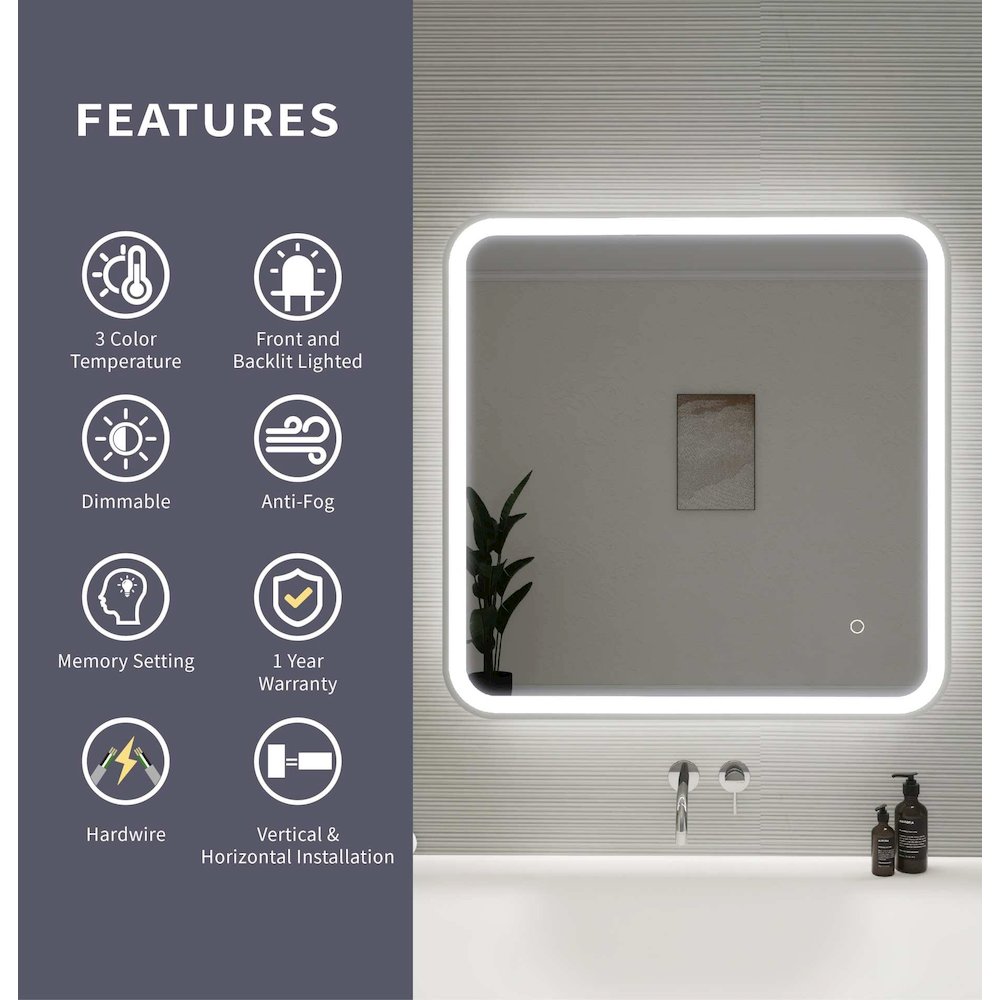 30 Inch Rectangle LED Front and Backlit Wall Mirror in Silver