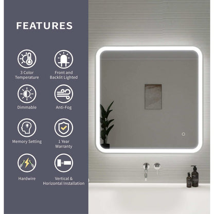30 Inch Rectangle LED Front and Backlit Wall Mirror in Silver