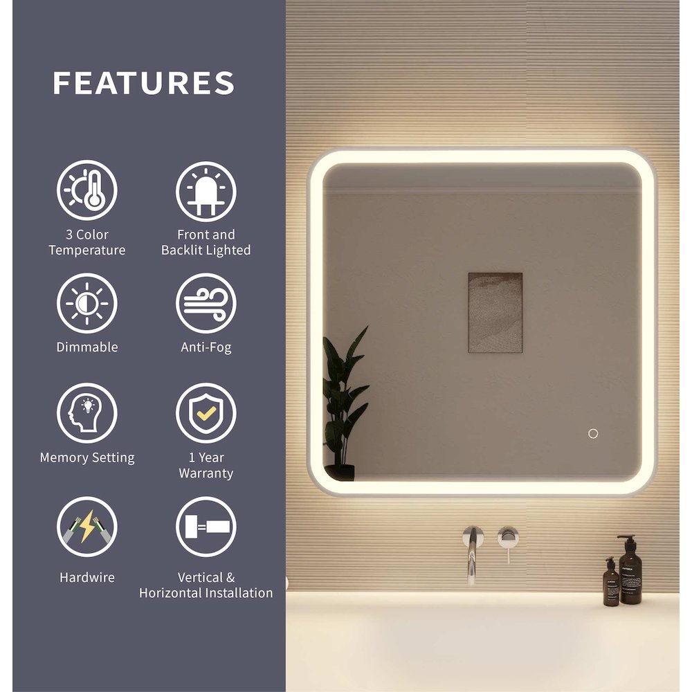 30 Inch Rectangle LED Front and Backlit Wall Mirror in Silver