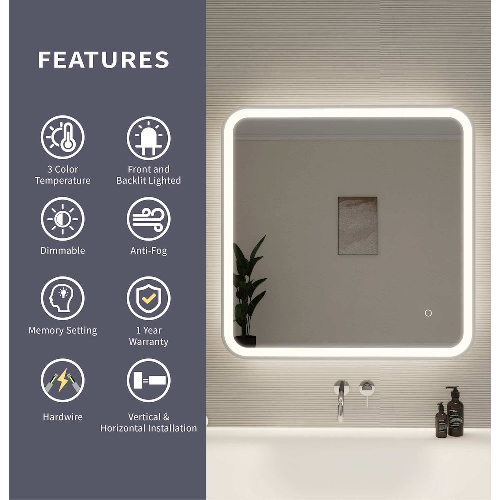 30 Inch Rectangle LED Front and Backlit Wall Mirror in Silver